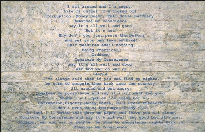 Background image by Jasper Johns, part of his flag series