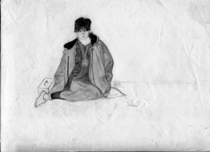 Guido with Toolbox, pencil on paper, 9" x 12"