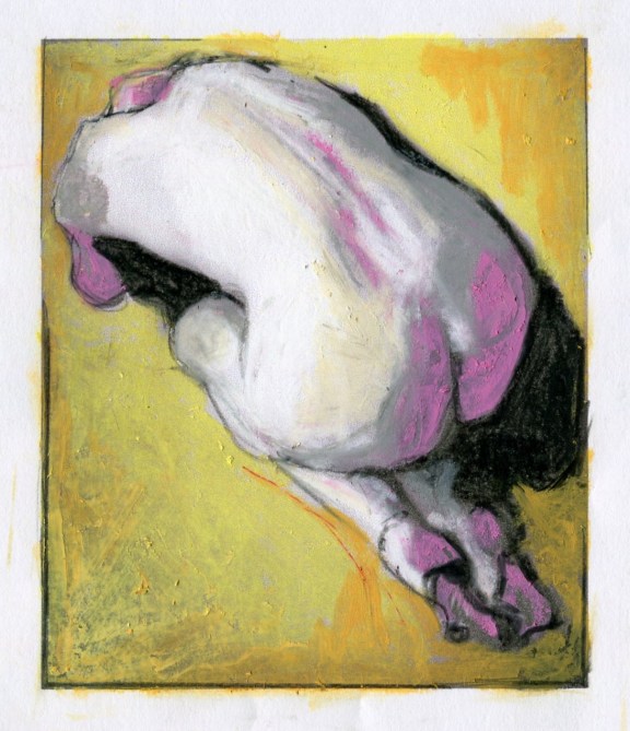 Duck and Cover, mixed media on paper