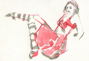 Hanging Back, mixed media on paper