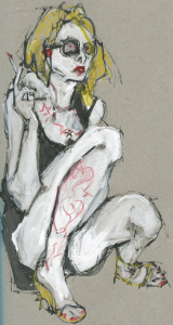 Riot Girl Rock Star, mixed media on paper