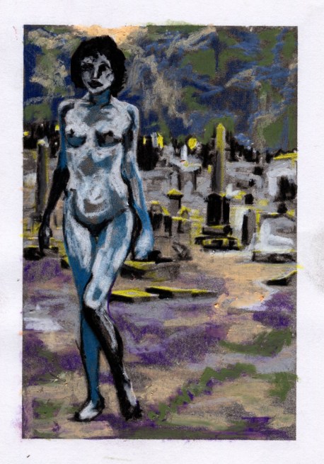 Walking Away from It All, mixed media on paper